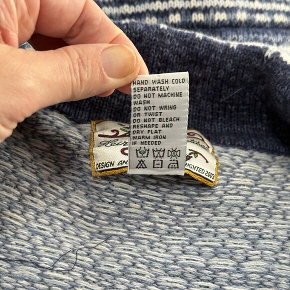 Vtg Heirloom Collectibles Sweater Large Blue Winter Snowflakes Knit Full Zip Y2K - Picture 14 of 14